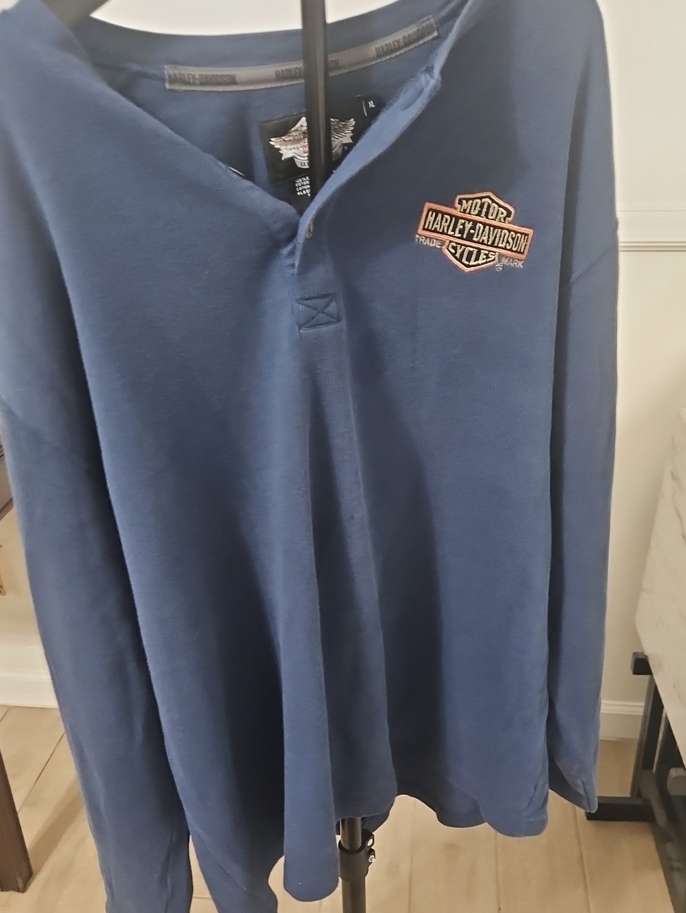 Harley-Davidson American Legend Long sleeve 3 button navy blue thermal XL